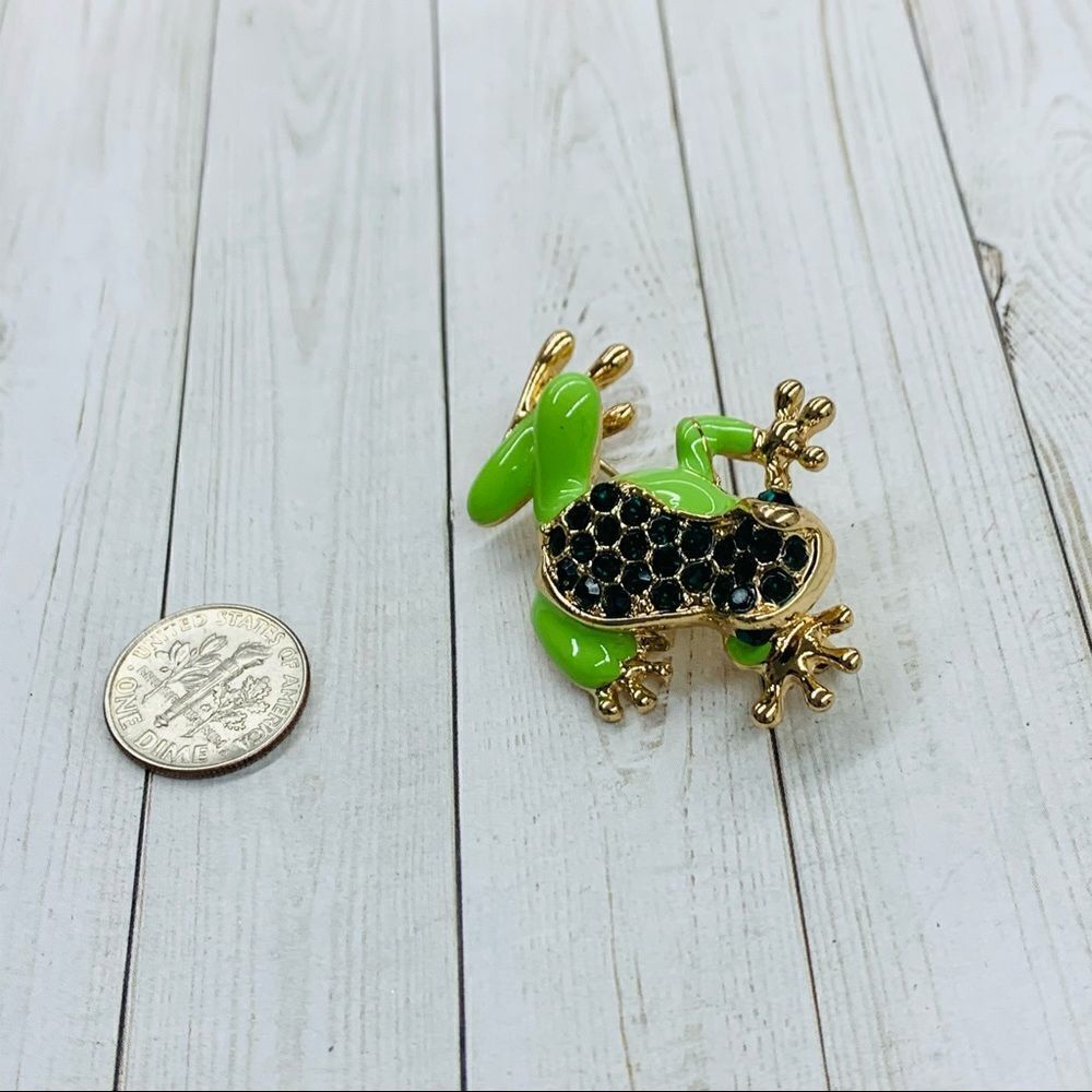 Enameled and Crystal Frog Brooch